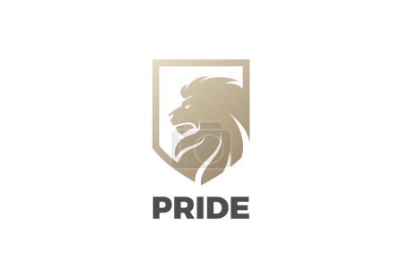Ilustración de Cabeza de león en escudo Logo Guardia Seguridad Finanzas Diseño de lujo Estilo vector plantilla. - Imagen libre de derechos