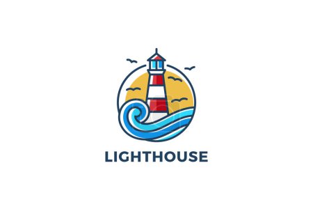 Téléchargez les illustrations : Modèle vectoriel de conception abstraite de logo de phare contour linéaire Style coloré. - en licence libre de droit