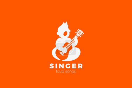 Téléchargez les illustrations : Guitariste Singing Logo Vector Design Style espace négatif. - en licence libre de droit