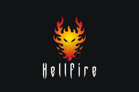 Foto de Demon Devil Fire Flaming Face Logo design Plantilla vectorial. Infierno Maligno Monstruo Llama Logotipo concepto icono. - Imagen libre de derechos