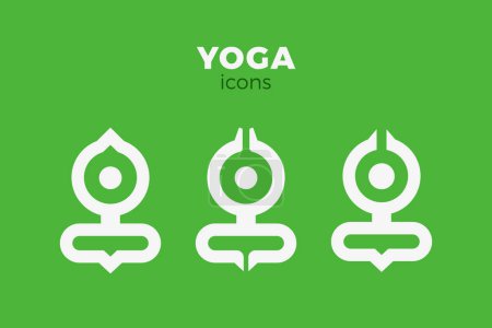 Téléchargez les illustrations : Yoga Logo Lotus Poses abstrait géométrique Design vectoriel icône ensemble modèle. - en licence libre de droit