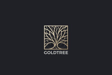 Illustration for Golden Square Tree Logo Abstract Design Luxury Jewelry Wellness Style Vector template. - Royalty Free Image