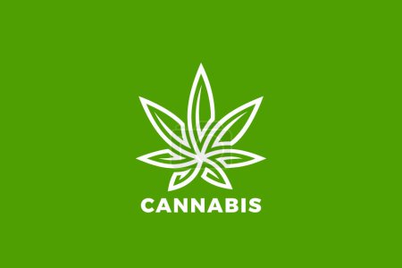 Téléchargez les illustrations : CBD Cannabis Leaves Logo Design abstrait Modèle vectoriel Style de contour linéaire. - en licence libre de droit