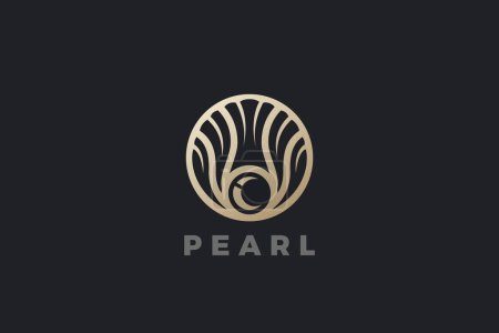 Illustration for Golden Pearl Shell Logo Beauty SPA Luxury Jewelry Design Vector template. - Royalty Free Image