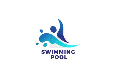 Illustration for Swimming Pool Logo Design Vector template. Man Swim in Water Splash Logotype concept icon. - Royalty Free Image