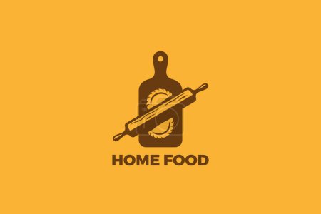Foto de Tablero de corte Rolling Pin Logo Home Food Vector Diseño Vintage. Cocina Orgánica Saludable Cocina Restaurante Café Logotipo concepto icono. - Imagen libre de derechos
