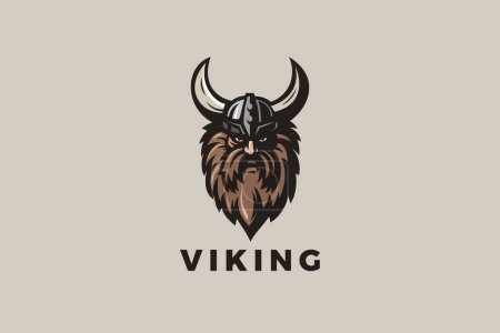Foto de Viking Head Helmet Logo Guerrero Diseño Vector Estilo Vintage - Imagen libre de derechos