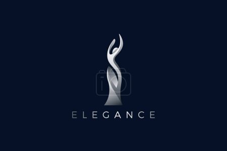 Photo for Woman Girl Elegant Fashion Logo Design Vector. Grace Elegance Luxury Female Statue Metallic Figure Logotype - Royalty Free Image