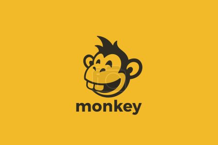 Photo for Happy Smiling Monkey Ape Logo Design Cartoon Style Vector template Negative Space style. - Royalty Free Image