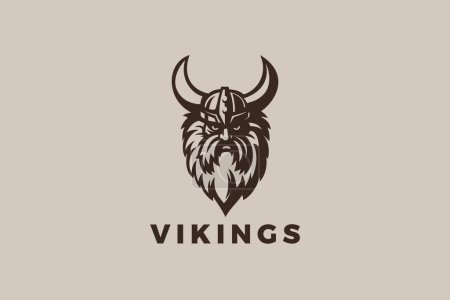 Téléchargez les illustrations : Casque tête viking logo guerrier Design vectoriel style vintage - en licence libre de droit