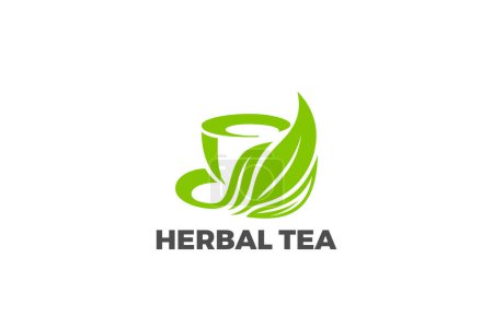 Illustration for Tea Cup Leaves Logo Herbal Vector Design template. - Royalty Free Image