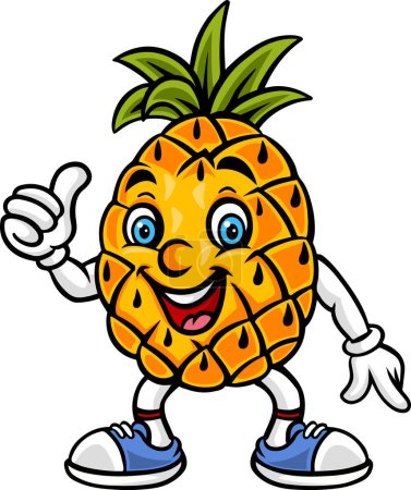 Téléchargez les illustrations : Mascotte de ananas fruit dessin animé donnant un pouce vers le haut - en licence libre de droit