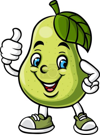Illustration of Cute pear mascot character giving a thumbs up