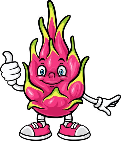 Illustration for Cartoon dragon fruit mascot character giving thumbs up - Royalty Free Image