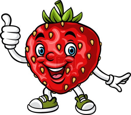 Illustration for Cartoon strawberry mascot character giving thumbs up - Royalty Free Image