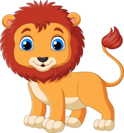 Téléchargez les illustrations : Mignon lion dessin animé sur fond blanc - en licence libre de droit