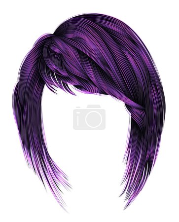 Illustration for Trendy  woman purple colors . hairs kare with fringe  .     beauty style . - Royalty Free Image