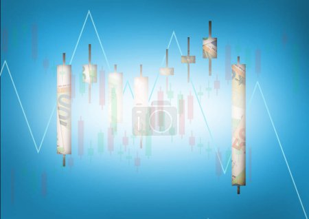 Photo for Candle stick graph chart of stock trading market investment with euro banknotes, Financial business concept.Top view. - Royalty Free Image