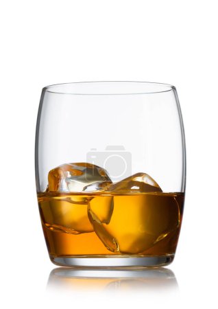 Photo for Scotch,Irish or bourbon whiskey in glass with ice cubes on white. - Royalty Free Image