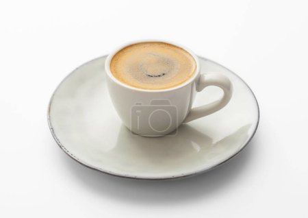 Photo for Espresso small fresh coffee cup on white. Great source of energy - Royalty Free Image