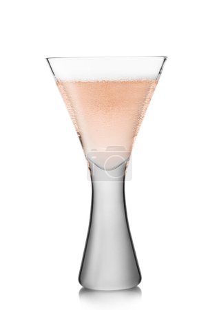 Photo for Pink rose champagne wine luxury glass on white. - Royalty Free Image