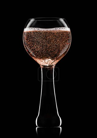 Photo for Balloon pink rose champagne  glass on black. - Royalty Free Image