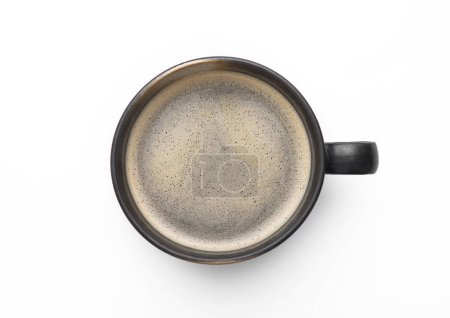 Photo for Large black coffee in porcelain cup on white. Top view. - Royalty Free Image