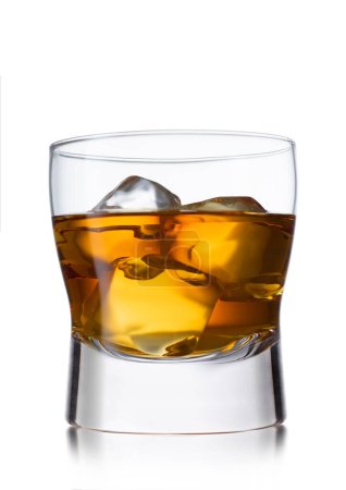 Photo for Large glass of whiskey with ice cubes on white. - Royalty Free Image