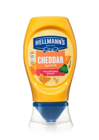 Photo for LONDON,UK - APRIL 28, 2023 : Hellmann's cheddar creamy sauce on white. - Royalty Free Image