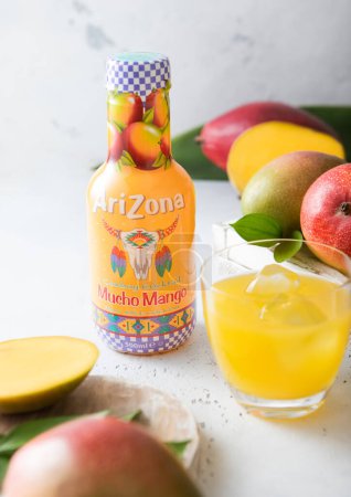 Photo for LONDON,UK - MAY 01, 2023: Bottle of Arizona Iced Tea with mango taste. - Royalty Free Image
