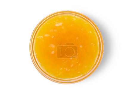 Photo for Mango sweet breakfast jam in bowl on white background.Top view. - Royalty Free Image