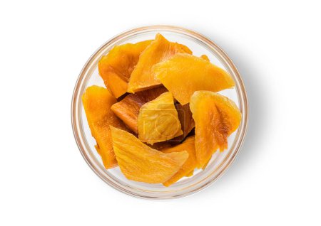 Foto de Rebanadas de mango dulce seco sobre fondo blanco.Vista superior. - Imagen libre de derechos