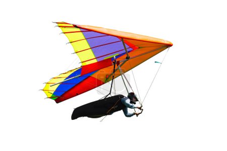 Téléchargez les photos : Colorful hang glider wing isolated on white. Extreme sport adventure - en image libre de droit