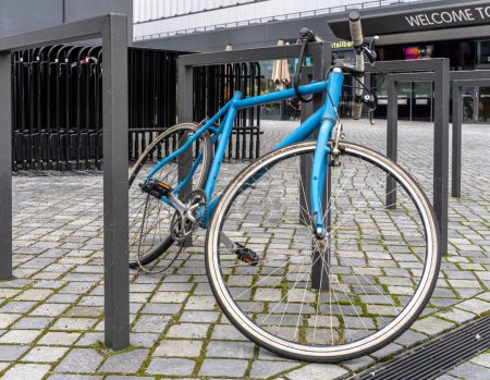 blue abandoned bicycle without saddle, Berlin, Germany