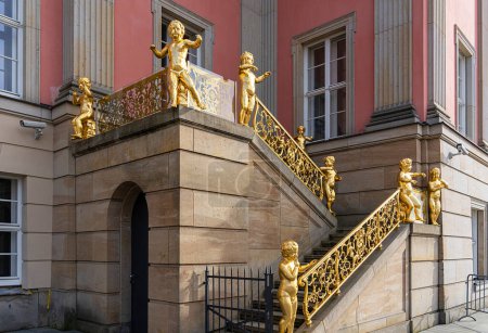 Gilded putti on the flag staircase at the state parliament, Potsdam, Brandenburg, Germany