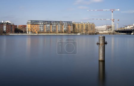 Long exposure, construction site on the Havel in Berlin-Spandau, Germany