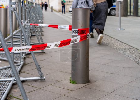 Photo for Police cordon, red and white barrier tape, Berlin, Germany - Royalty Free Image