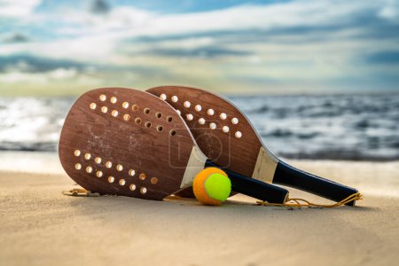 Photo for Fun Beach Sport Object. Sand Tennis Recreation Equipment - Royalty Free Image