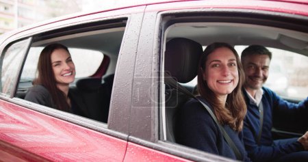 Foto de Carpool Ride Share Car Service App. People Inside - Imagen libre de derechos