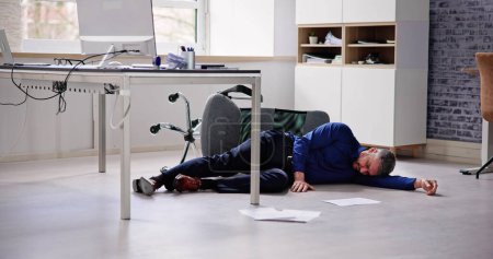 Photo for Faint Accident In Office. Fall From Chair At Workplace - Royalty Free Image