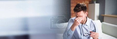 Photo for Eye Pain And Inflammation. Man With Retina Fatigue And Spasm - Royalty Free Image