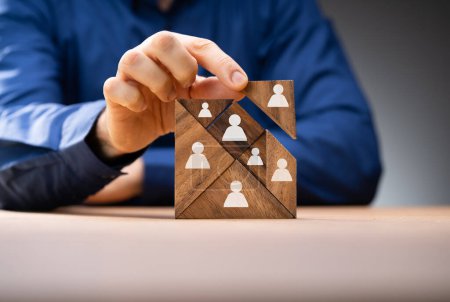 HR Recruitment Hand Making Tangram Puzzle. Talent Management