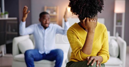 Photo for Depressed African American Couple. Unhappy Man Shouting - Royalty Free Image