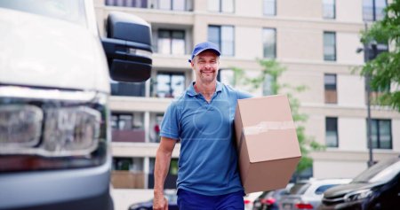 Photo for Confident Delivery Man Or Courier Near Car - Royalty Free Image