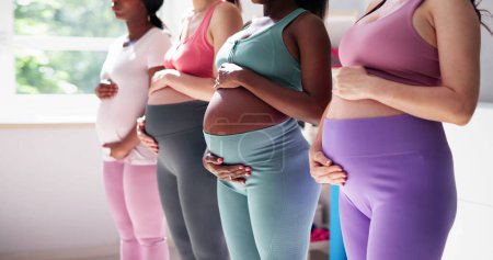 Téléchargez les photos : Groupe de femmes enceintes en rangée. Jeunes mères - en image libre de droit