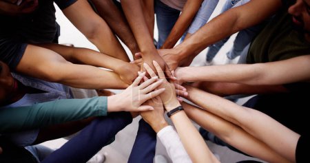 Photo for Business Team Huddle. Diverse Friends Hands Commitment - Royalty Free Image