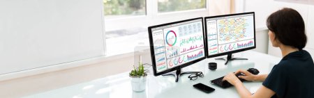 Financial Business Analytics Heatmap Dashboard. Analyst Woman