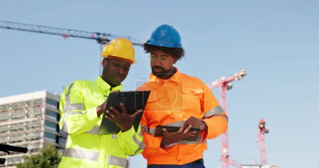 Photo for Construct Site Engineer Pointing. Worker Inspector With Clipboard - Royalty Free Image