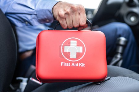 Photo for Emergency Car Accident Aid: First Kit Box - Royalty Free Image
