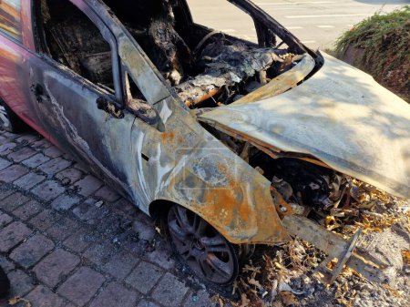 Photo for Car Vandalism. Burnt Broken Auto. Destroyed Vehicle - Royalty Free Image